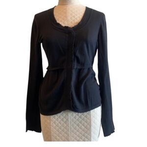 CAbi Black Knitted Snap Button-Front Peplum Top Sz.M